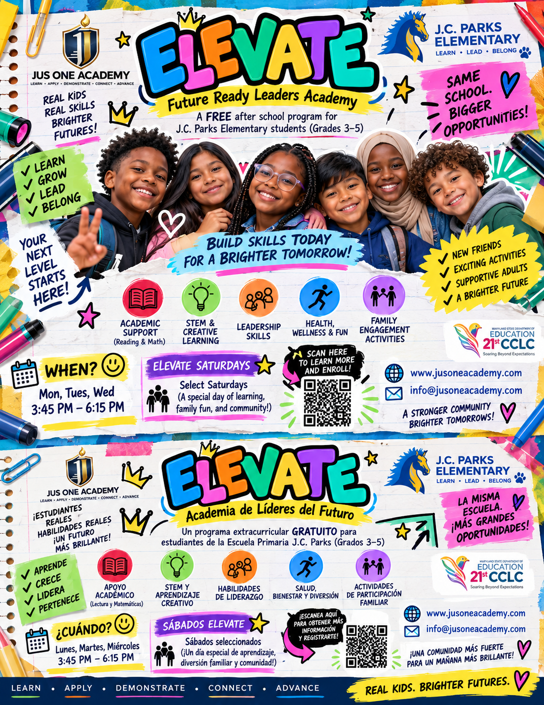 Bilingual ELEVATE family program flyer